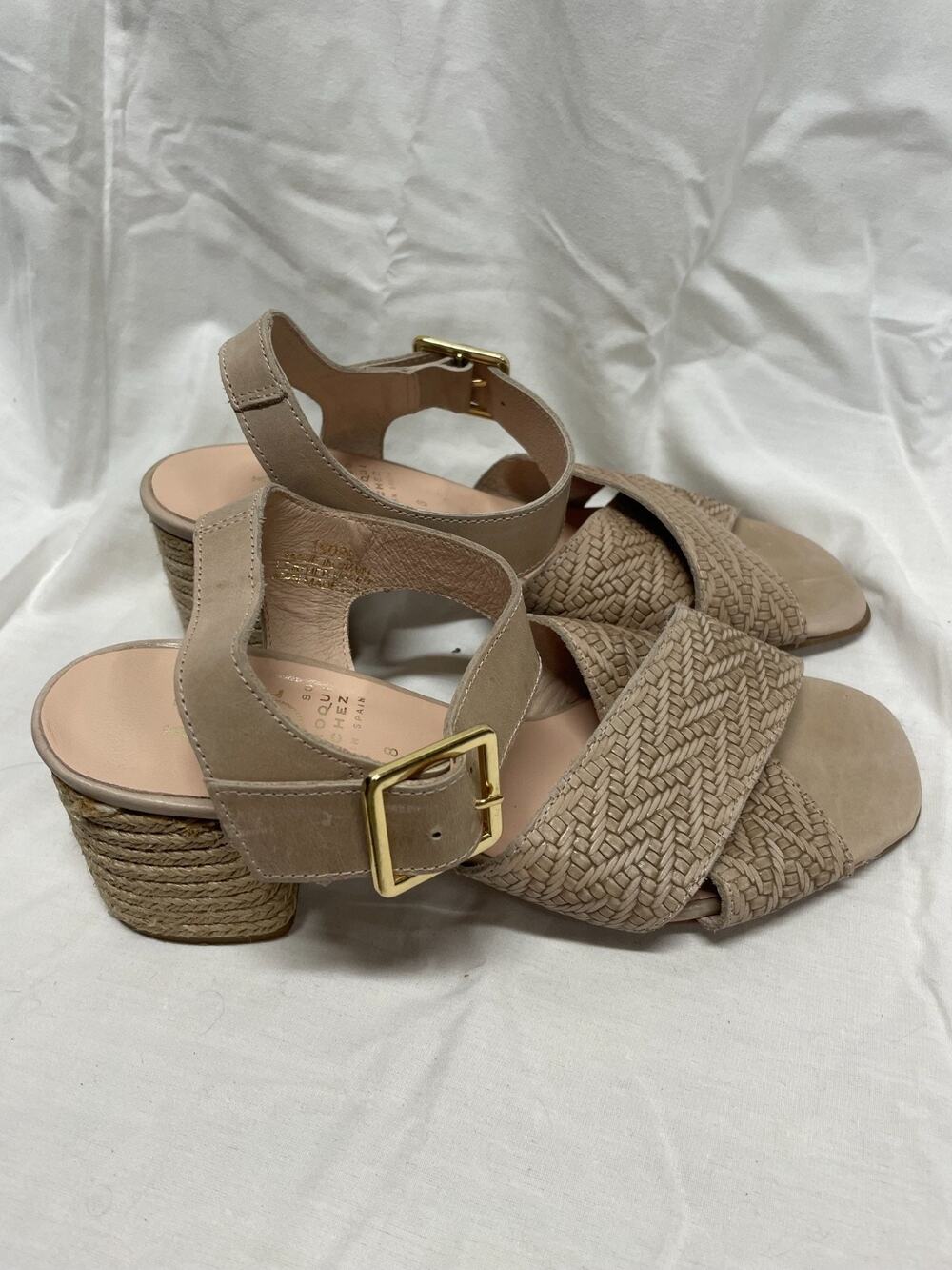 Marroqui Sanchez Women's Beige Textured Leather Jute Heel Ankle Strap Sandal 8